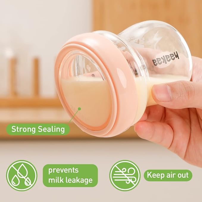 haakaa Breastmilk Storage Bottle Glass Baby Food Storage Jars Food Storage Containers with Leakproof Lid, Dishwasher-Safe, Microwave and Freezer-Friendly, BPA-Free (Peach, 4.2oz/120ml, 1 pc)