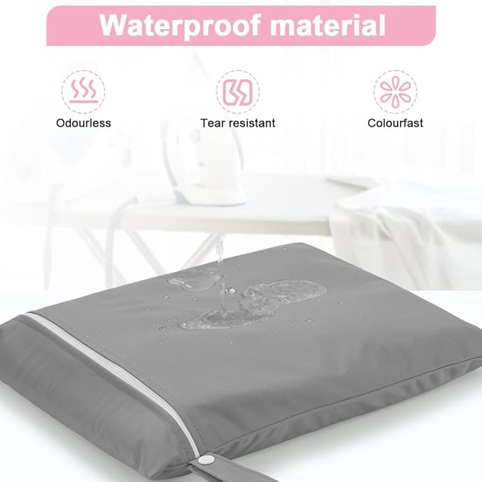 2PCS Wet Bags, Reusable Cloth Diaper Bags with Handle and Zipper, Lightweight Waterproof Travel Laundry Bag, Washable Wet Dry Bag for Baby Items Travel Beach Swimming Gym Camping(Grey&Blue)