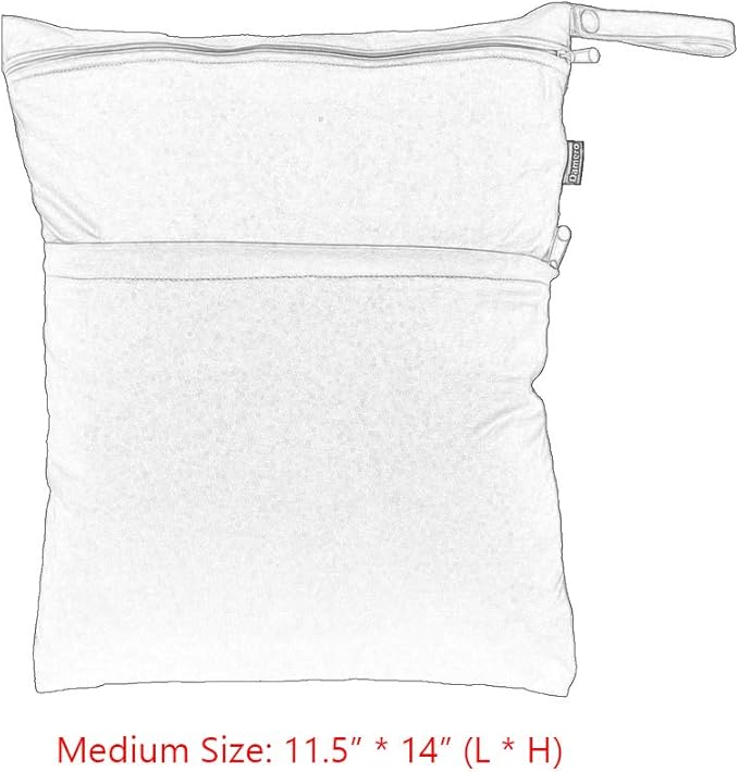 Damero 2 Pack Travel Wet Dry Bag Organizer with 2 Pockets and Handle for Cloth Diaper, Baby Clothes, Pumping Parts, Swimsuit and More, Cute and Spacious, Easy to Grab and GO(Medium, Green+Light Blue)