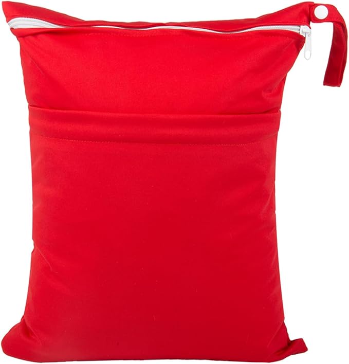 Wet Dry Bag for Baby Cloth Diapers, Waterproof Reusable with Two Zippered Pockets Travel Beach Pool Soiled Baby Items Yoga Gym Bag for Swimsuits or Wet Clothes (red)