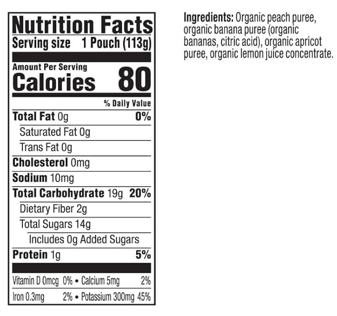 Plum Organics Stage 2 Organic Baby Food - Peach, Banana, and Apricot - 4 oz Pouch (Pack of 6) - Organic Fruit and Vegetable Baby Food Pouch