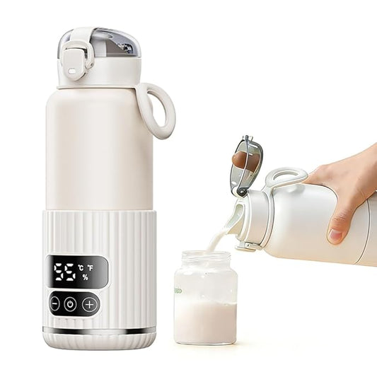 Portable Bottle Warmer with Fast Heating and Long Constant Temperature 15oz Capacity Heated Travel Mug for Breastmilk or Formula (White)