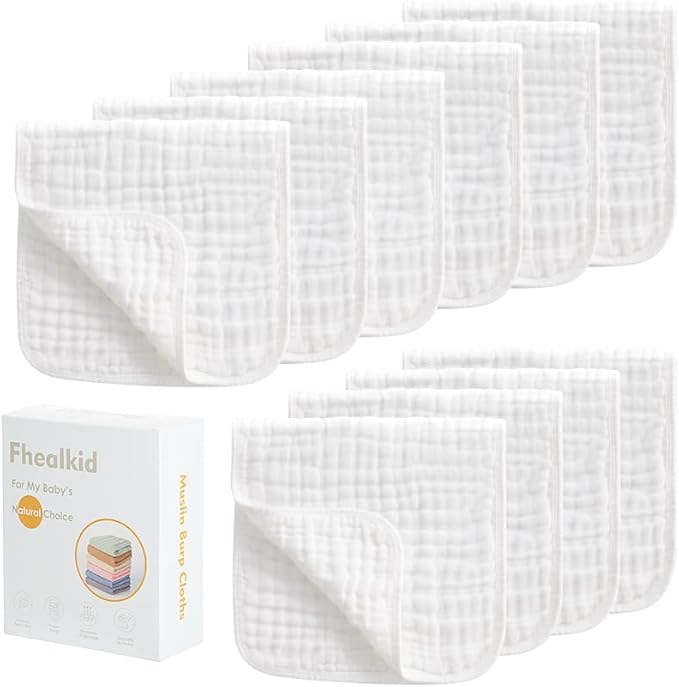 Muslin Burp Cloths Sets Newborn Baby Boy Essentials Must Haves 100% Cotton 10 Pack 20" X 10",6-Layer Baby Bibs & Burp Cloths for Baby Drool and Messes - Soft (WHITE10, 10 - Pack 20"X10")