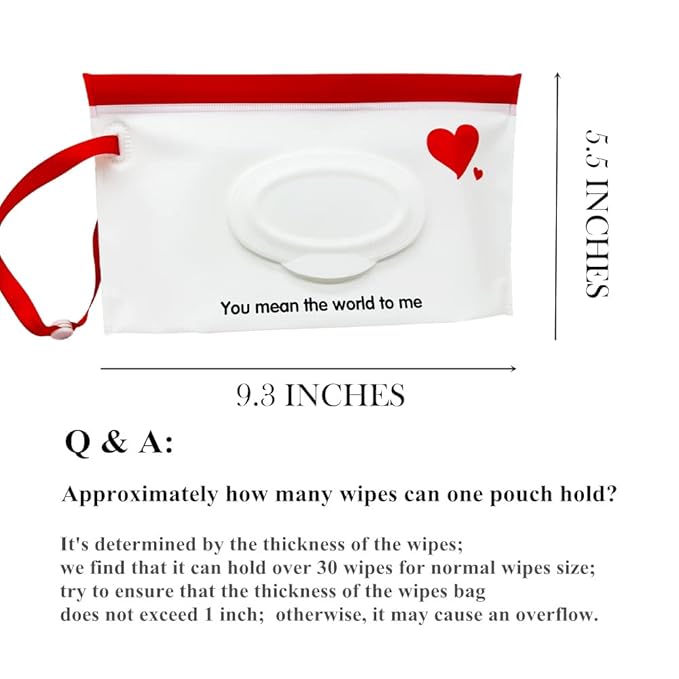 Baby Portable Wipe Dispenser, Reusable & Refillable Wet Wipe Pouch with Wrist Straps, Travel Wipes Holder & Case, Lightweight Flushable Diaper Wipes Container (Heart Pattern)
