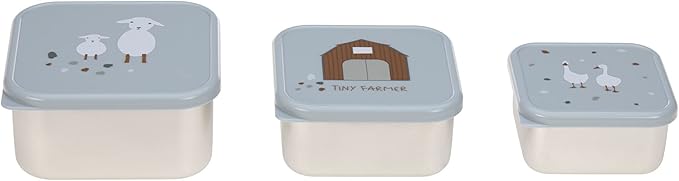 LÄSSIG Tiny Farmer Snack Box Set of 3 Stainless Steel Blue