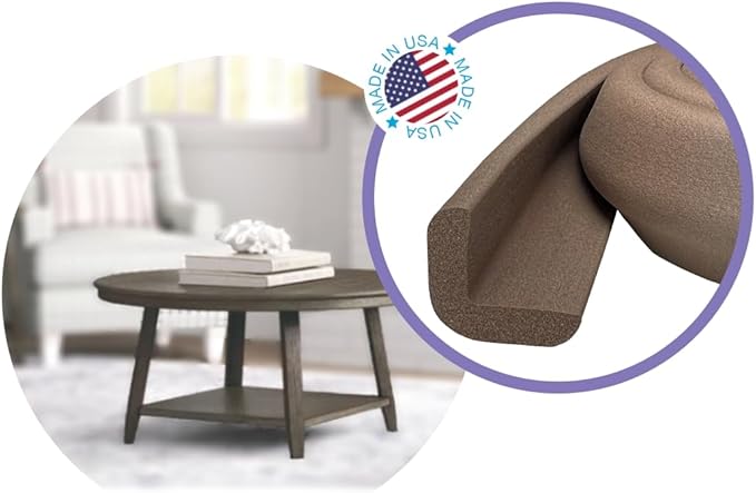 KidKusion Table Cushion | Made in USA | Brown | 12 Foot Edge + 4 Corners | Baby Proof Furniture Edge and Corner Guards