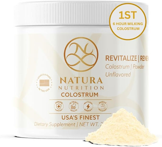 Natura Bovine Colostrum Powder – 100% Pure, First Milking – 25% All-Natural IgG – Grass-Fed & Pasture-Raised – Gut, Immune & Recovery Support – Additive-Free – 30 Servings – USA Sourced