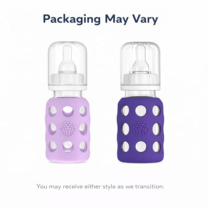 Lifefactory Glass Baby Bottle BPA Free | Protective Silicone Sleeve | 4 oz Pack of 4 (Mint,Lavender)
