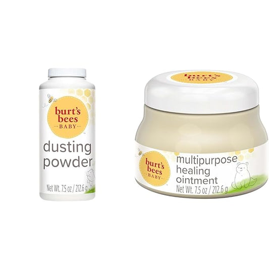 Burt's Bees Baby Dusting Powder, 100% Natural Origin, Talc-Free, Pediatrician Tested, 7.5 Ounces & Baby 100% Natural Multipurpose Healing Ointment, Face & Body Baby Ointment – 7.5 Ounce Tub