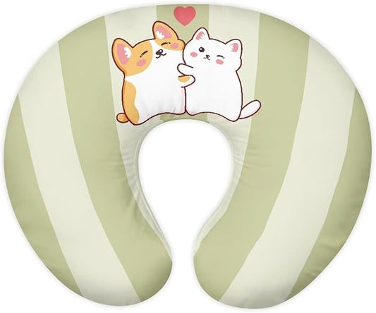 Light Green Stripes Nursing Pillow Covers for Bebe Girls and Boys Breathable Nursing Pillow Slipcover Baby Pillow Cover Feeding Position Support,Kitten Puppy(Cover Only)