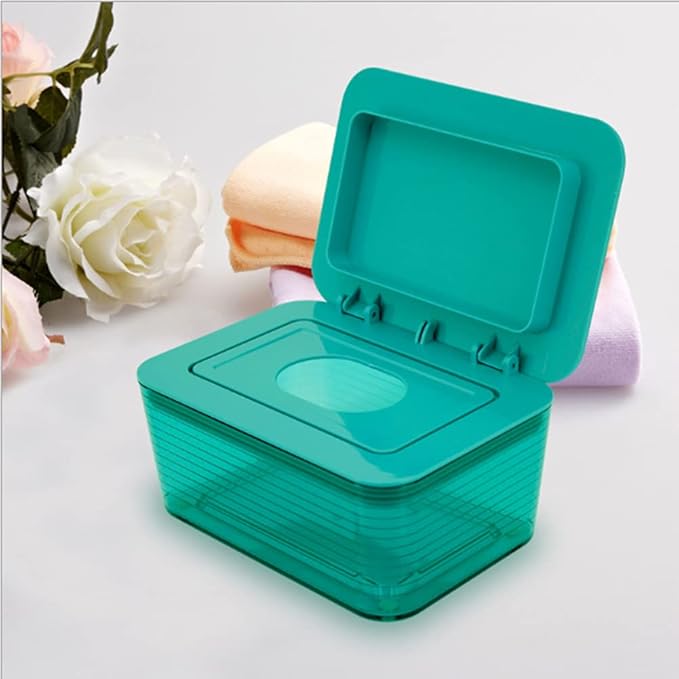 Clear Wet Wipes Box, Wet Dry Tissue Box Cover Holder, Facial Tissue Storage Box Baby Wipes Fresh Dispenser with Lid Seal Dust-Proof for Home Office (Green)