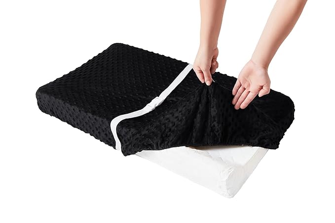 Solid Changing Table Pad Cover Cradle Sheet, Fits 32"/34''x16 Contoured Diaper Changing Pad, Ultra Soft Cozy Dots Plush Changing Table Covers, Breathable Wipeable Removable (Black)