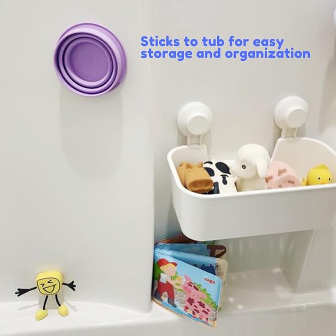 TubbyCup Toddler Bath Rinse Cup – Easy Hair Rinsing Without Tears, Suction Base Sticks to Tub, Soft Collapsible Silicone, BPA-Free (Purple)