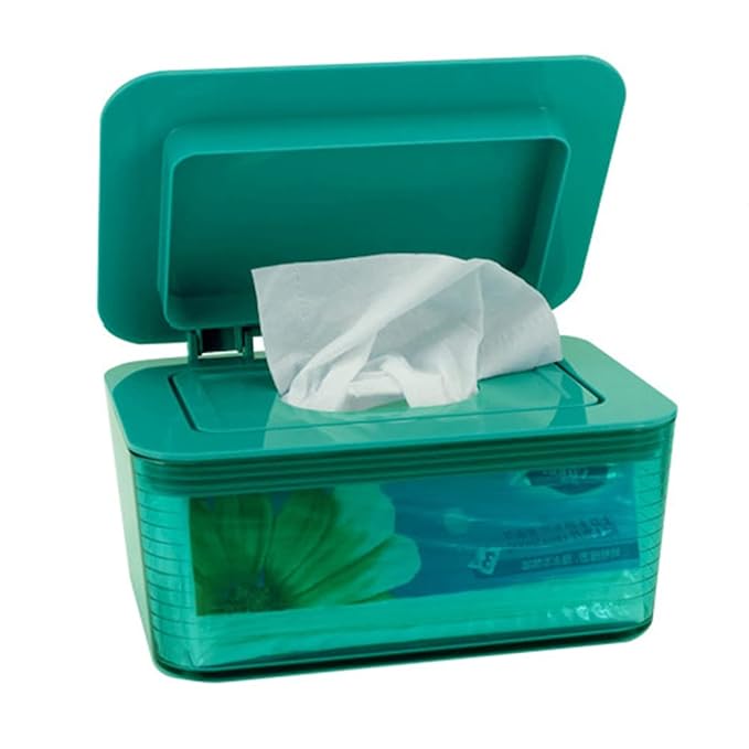 Clear Wet Wipes Box, Wet Dry Tissue Box Cover Holder, Facial Tissue Storage Box Baby Wipes Fresh Dispenser with Lid Seal Dust-Proof for Home Office (Green)