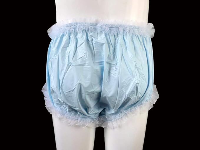 Haian Adult Incontinence Pull-on Plastic Pants Lace Panties with White Lace (XX-Large, Baby Blue)