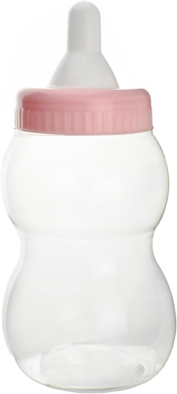 FIREFLY IMPORTS Jumbo Milk Bottle Coin Bank Baby Shower Plastic Container, 13-inch, Light Pink, Big Baby Bottle for Shower Game