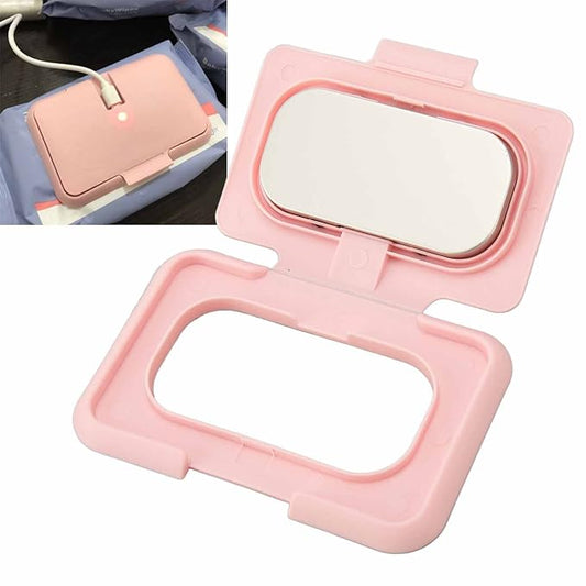 Baby Wipe Warmer, Baby Wet Wipes Dispenser, Travel Holder Refillable Ultra Thin USB Heating Wipe Case, Keep Constant Temperature, Large Capacity, Newborn Essentials, Pink