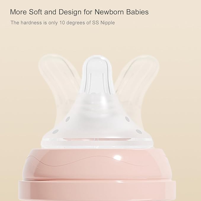 Gulicola Small Glass Baby Bottle for Newborn Breastfeeding Babies, Preemie & Extra Slow Flow Nipples (SS), Anti-Colic, Breast-Like, 0 Months+, 3 oz, 2 Pack - White