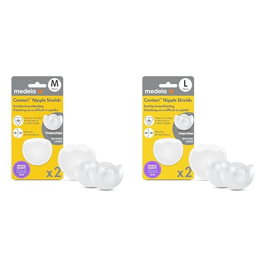 Medela Contact Nipple Shields for Breastfeeding, 20mm Small and 24mm Medium, 2 Count Each with Carrying Case