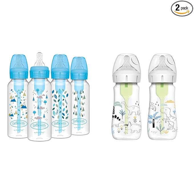 Dr. Brown's Anti-Colic Options+ Narrow 8oz 4-Pack and Wide-Neck Dino Decos 9oz 2-Pack Baby Bottles