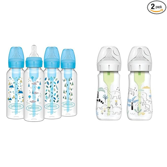 Dr. Brown's Anti-Colic Options+ Narrow 8oz 4-Pack and Wide-Neck Dino Decos 9oz 2-Pack Baby Bottles