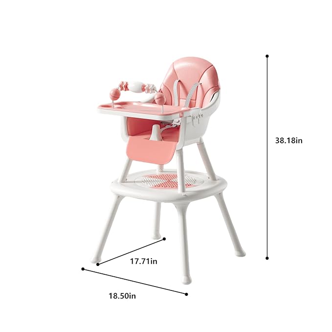 Convertible 4-in-1 Baby High Chair with Block Table, Infant to Toddler Feeding Chair with Play Tray & Built-in Toys, Removable PU Cushion, Easy to Clean Dining & Activity Chair–Pink