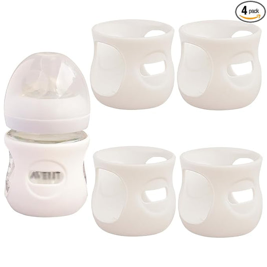 4 Pack Silicone Sleeves for Avent Natural Glass Baby Bottles, Anti Breakage Bottle Holder, Compatible with Philips Avent Glass Natural Baby Bottles (4 White, 4 OZ)
