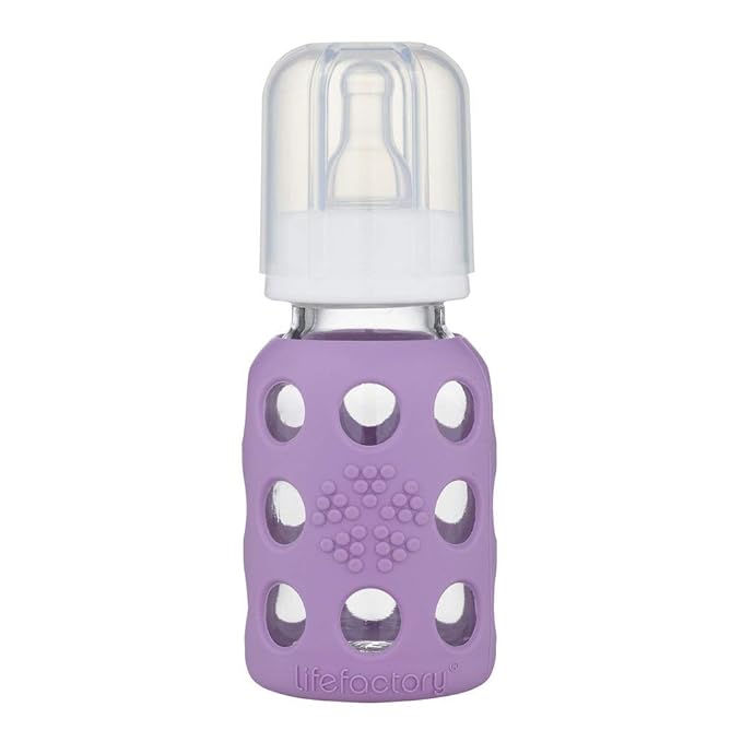 Lifefactory Glass Baby Bottle BPA Free | Protective Silicone Sleeve| 4 oz & 9 oz Pack of 4 | Banana, Mango, Lavender, Grape