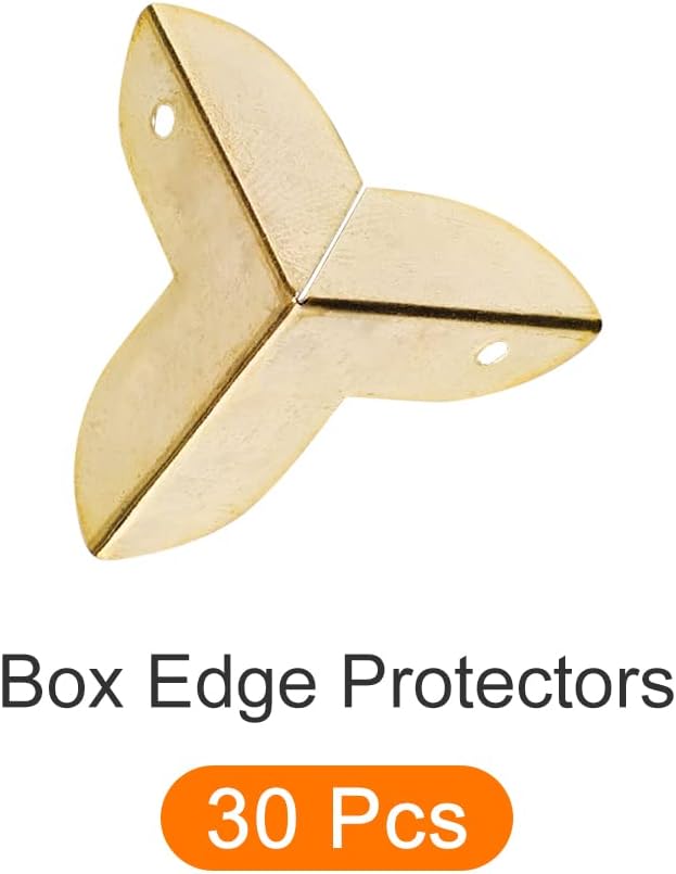 METALLIXITY Box Corner Protectors Decorative(22mm/0.87") 30Pcs, Metal Wood Case Edge Guard - for Furniture Table Wood Case, Brass