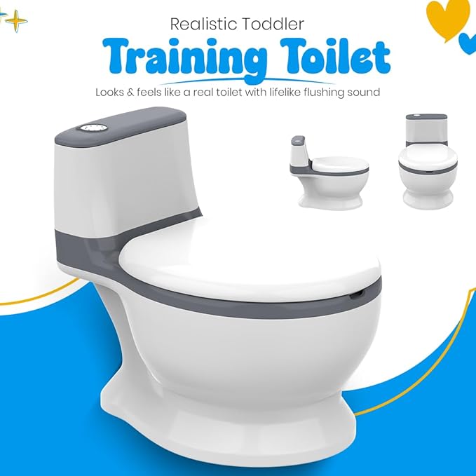 Toddler Potty Training Toilet with Diatomaceous Earth Mat – Realistic Toilet for Toddlers with Lid, Splash Guard & Non-Slip Base – Baby Potty Training Toilet with Bonus Tic-Tac-Toe Play Mat