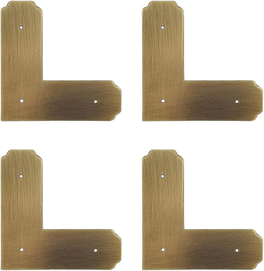 4Pcs Antique Solid Brass Corner Guards L-Shaped Angle Edge Vintage Protectors for Table Chair Cabinet (Antique Bronze)