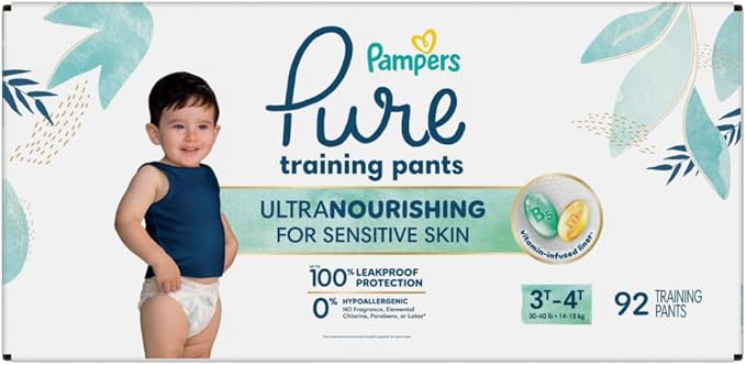 Pampers Pure Protection Training Underwear, Unisex, Size 3T4T, 92 Count, Premium, Hypoallergenic, Soft, Absorbent
