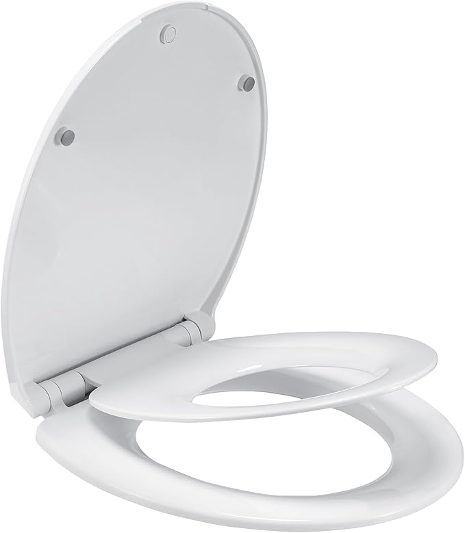 Round Slow Close Toilet Seat with Toddler Seat Built In, Potty Training Seat, Easy to Install and Remove, Never Loosen, White