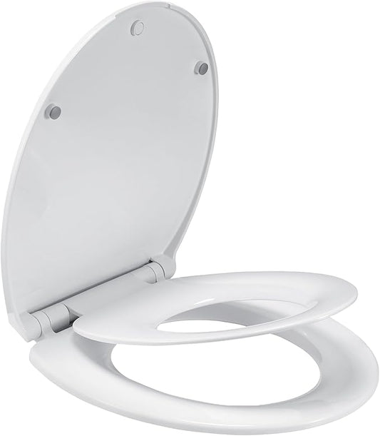 Round Slow Close Toilet Seat with Toddler Seat Built In, Potty Training Seat, Easy to Install and Remove, Never Loosen, White