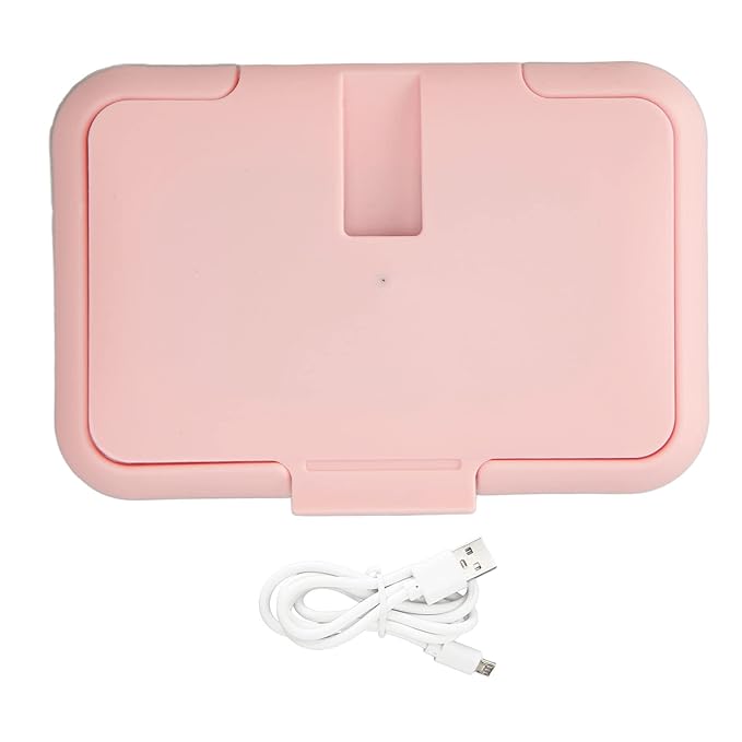 Baby Wipe Warmer, Baby Wet Wipes Dispenser, Travel Holder Refillable Ultra Thin USB Heating Wipe Case, Keep Constant Temperature, Large Capacity, Newborn Essentials, Pink