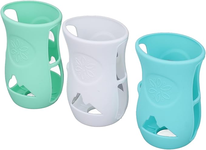 240ml Glass Baby Bottles Silicone Sleeve, Shatter Proof Bottle Cover with Anti Flowing, Insulate Warmers, Cute Design for Glass 8 oz Series, Deformation (White+Light