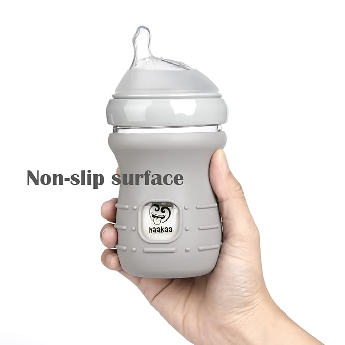 haakaa Natural Glass Baby Bottle Wide Neck Anti&Glass Baby Bottle Sleeve-Easy to Clean & Latch for 6M+ Breastfed Babies, Newborn Registry Essentials,BPA-Free