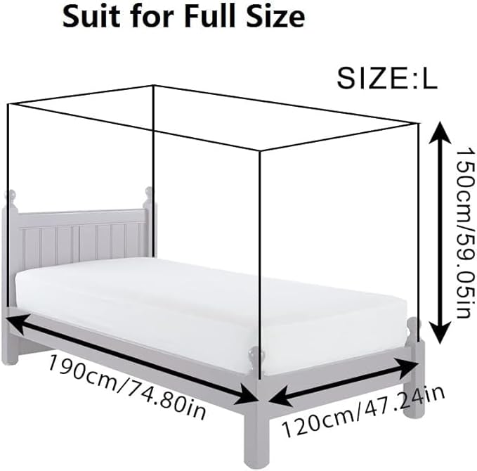 Mosquito Net for Bed - 4 Corner Bed Canopy with Fine Mesh Protection, Full Size Bed, Easy Assembly Bug Net for Indoor/Outdoor Use, Camping & Travel