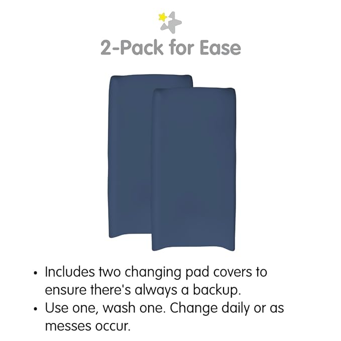BreathableBaby Waterproof Cover, for 32" x 16"/81 x 41 cm Changing Pad, Navy (2-Pack)