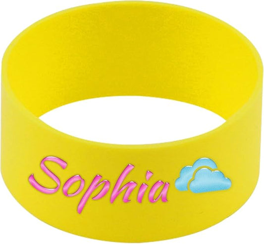 2 Pcs Personalized Water Bottle Name Bands, Reusable Bottle Labels, Elastic Silicone Daycare Labels Washable Bottle Tag Printable Name Sippy Cup Strap