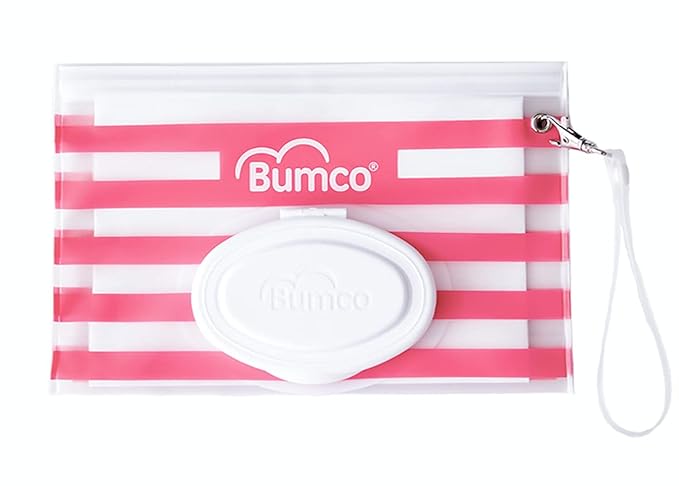 BUMCO Airtight Wipes Dispenser, Keeps Wet, Reusable Refillable Pouch, Diaper Bag Organizer for Travel, Carrying Clutch, Unique Baby Gift for Girl Boy [pink]