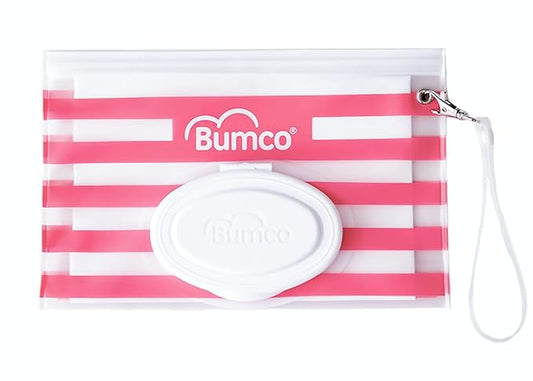 BUMCO Airtight Wipes Dispenser, Keeps Wet, Reusable Refillable Pouch, Diaper Bag Organizer for Travel, Carrying Clutch, Unique Baby Gift for Girl Boy [pink]