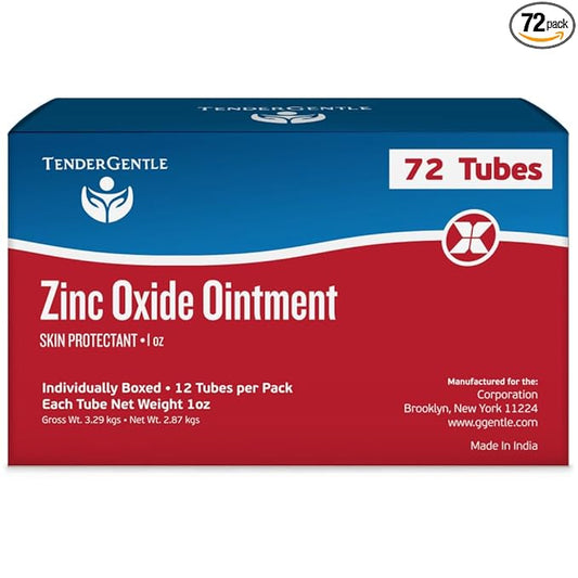 Zinc Oxide Ointment for Adults and Babies - Case of 72, 1 oz Diaper Rash Ointment - Skin Protectant for Diaper Rashes, Cuts, and Burns