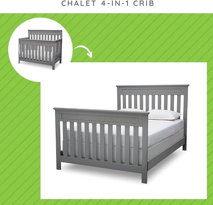 CC KITS Full-Size Conversion Kit Bed Rails Compatible with Chalet Convertible Crib by Delta Children - Solid Wood Rail #0050 - Toddler & Adult Bed Rail for Full-Size - Nursery Furniture (Grey - 026)