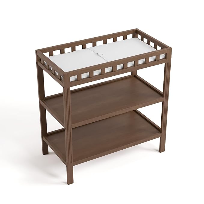 Storkcraft Morningside Changing Table (Hazelnut) – GREENGUARD Gold Certified Baby Changing Table, Includes Waterproof Diaper Changing Pad, Easy 30-Minute Assembly, 2 Open Shelves for Storage