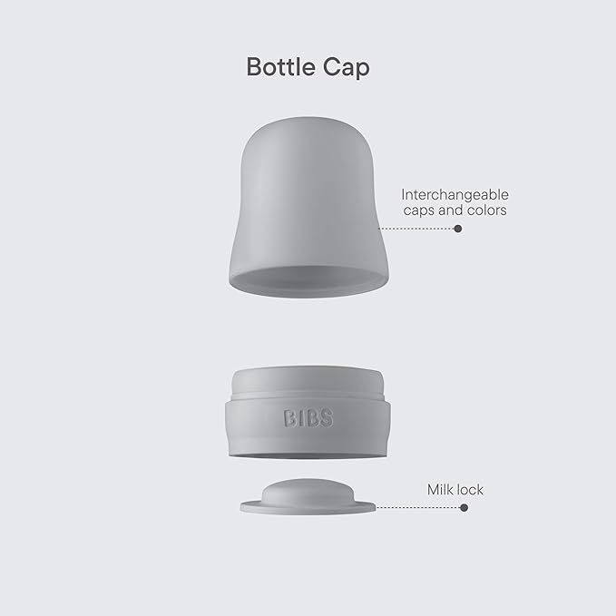 BIBS Bottle Cap Set - BPA-Free, Dishwasher Safe, Customizable Colors, Includes Milk Lock and Screw Cap - Compatible with BIBS Bottles (Sold Separately) - Cloud