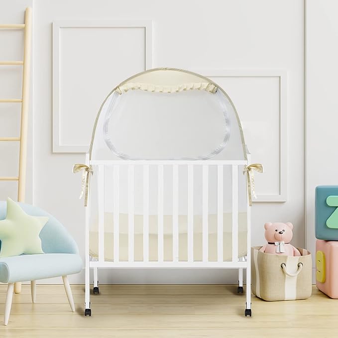 L RUNNZER Pop Up Pack N Play Tent, Baby Net to Keep Toddler in, Mini Crib Canopy for Pack and Play, See Through, Breathable & Portable