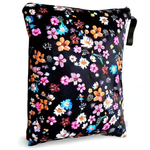 FLOCK THREE Washable and Reusable Wet Bag Diaper Bag Water Resistant Swimming Bag Pouch, Yoga Gym Bag Floral Print, 12.6'' x 16.5''