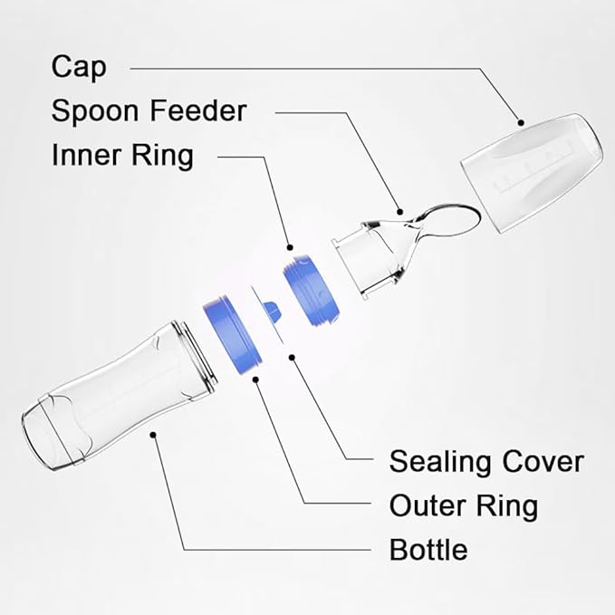 Matyz 2-Piece Silicone Baby Food Dispensing Spoon Set (Blue, 4oz/120ml) - Stand-Up Squeezable Bottle Feeder with Spoon - BPA Free, Silicone, 4+ Months