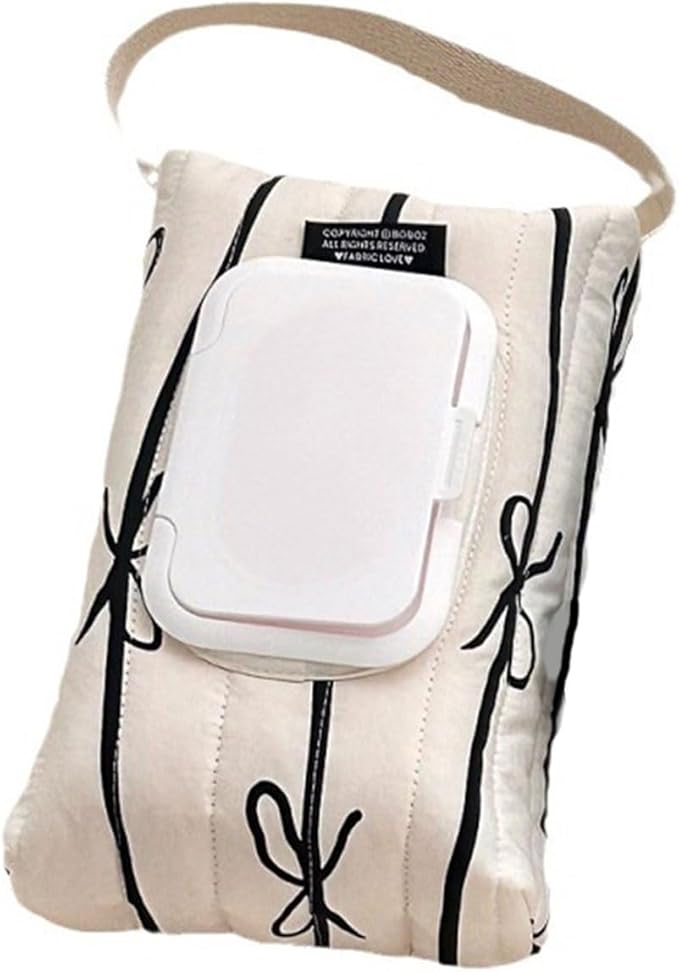 Travel Friendly Wet Wipe Storage Case Quilted Sturdy Cotton Storage Bag With Fashionable Stripe And Bowknot Detail